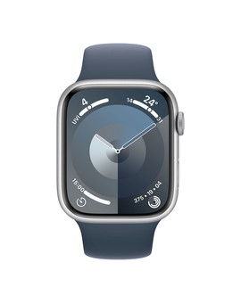 Apple Watch Series 9 GPS 45mm Silver Aluminum Case with Storm Blue Sport Band M/L, изображение 2